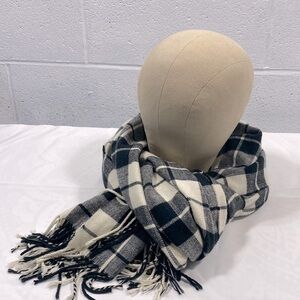 Indigo, black and cream plaid 0S scarf​​​​​​​​​​
